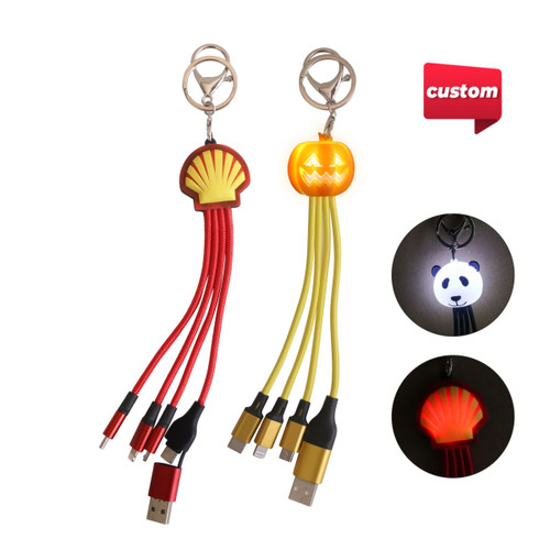 Custom Shape Light Up Charging Cable with Keyring