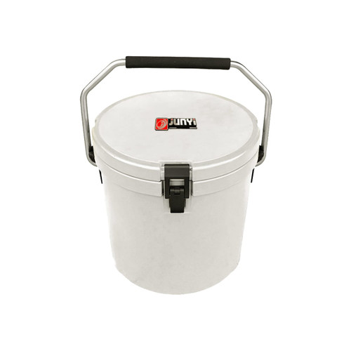 A white 12L ice bucket with a black handle and a logo on the lid.