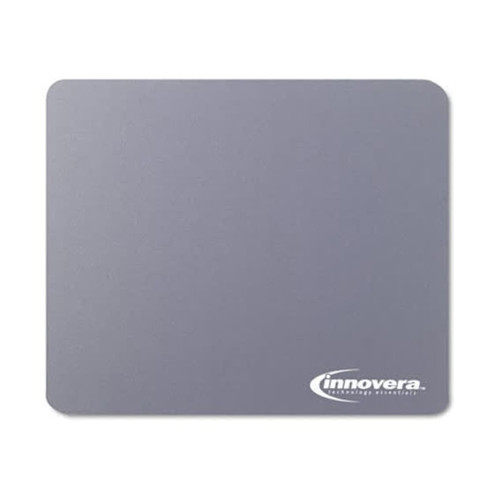 A grey natural rubber mouse mat with a smooth surface and a logo in the corner.