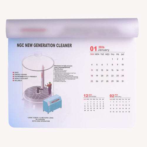 A mouse mat featuring a calendar for January and February 2026, with a design in shades of blue and grey.