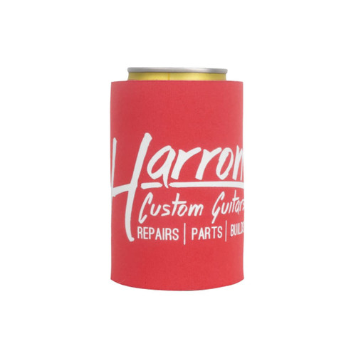 A drink bottle stubby holder in red with a branding logo. Ideal for keeping beverages cool.