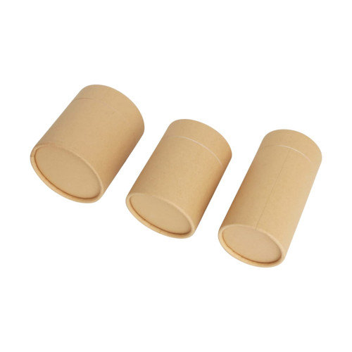 Three large cylindrical paper boxes in brown colour, featuring a smooth surface and rounded edges.