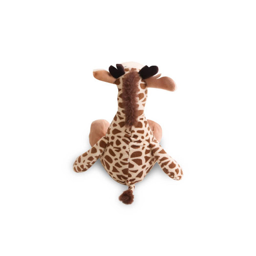 A plush toy giraffe with a spotted pattern, featuring a beige body and brown accents. The toy has a cute expression and floppy ears.