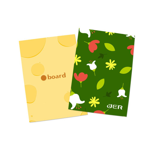A4 full colour presentation folder featuring a floral green design and a yellow polka dot pattern, with logos.