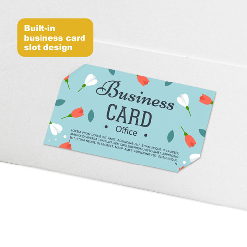 A4 full colour presentation folder with a built-in slot for a business card, featuring a floral design.