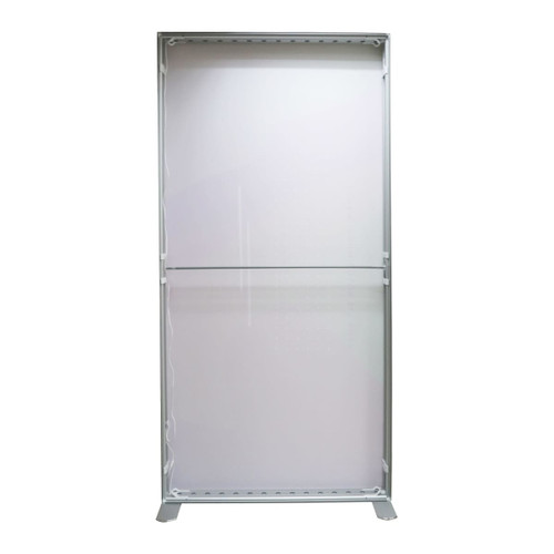 A large, rectangular, silver backlit LED light box display with a white surface and a modern design.