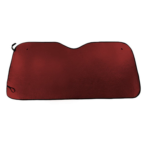 A red bubble aluminium car sunshade with a black trim, featuring eyelets for secure attachment.