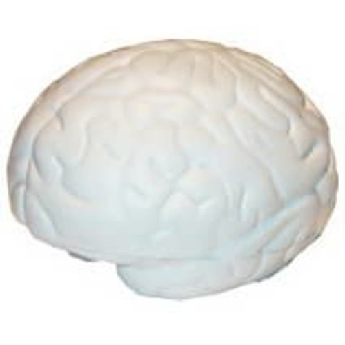 A large, white brain-shaped stress reliever, featuring detailed textures resembling a human brain.