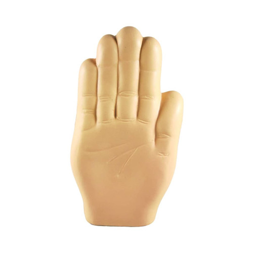 A palm-shaped stress reliever in a realistic skin tone, designed for squeezing and stress relief.