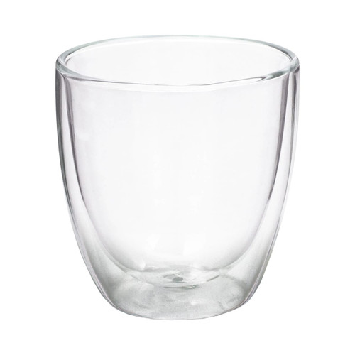 A double wall glass featuring a clear, sleek design, showcasing its transparent, elegant appearance.