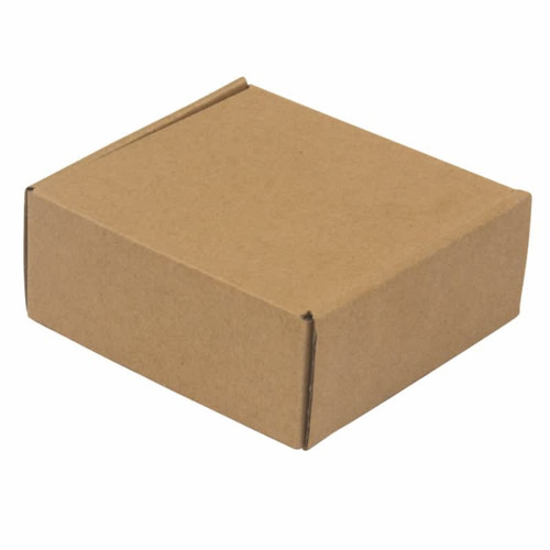 A plain brown cardboard box, square in shape, without any branding or visible contents.