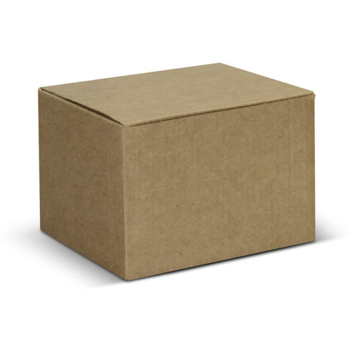 A brown cardboard box with a simple design, featuring a rectangular shape and a closed lid.