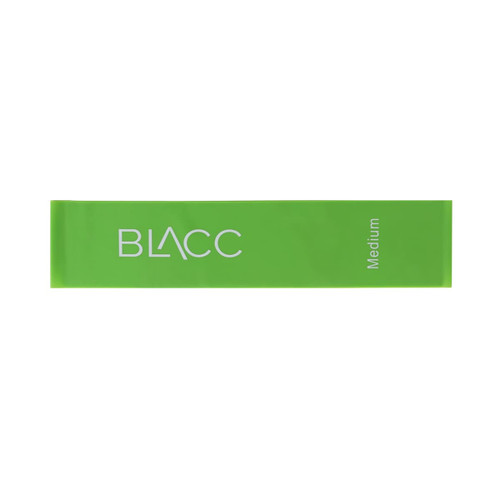 A green Latex Fitness Resistance Band with a logo and the label "Medium" printed on it.
