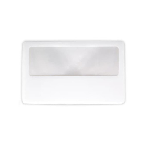A white PVC magnifier card with a transparent magnifying area at the top, suitable for office use.