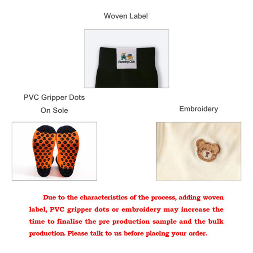 Crew Premium Digital Printed Socks featuring a woven label, PVC gripper dots on the sole, and an embroidered bear design.