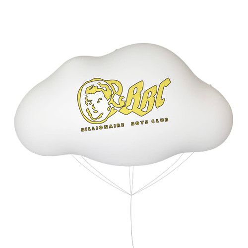 An inflatable white cloud balloon featuring a logo in yellow. Suitable for events and exhibitions.