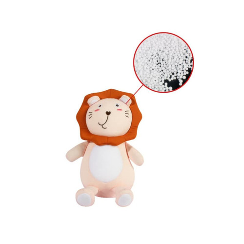 A lion-shaped 2-in-1 travel pillow in soft beige and orange, featuring a plush body and a round head with a mane.