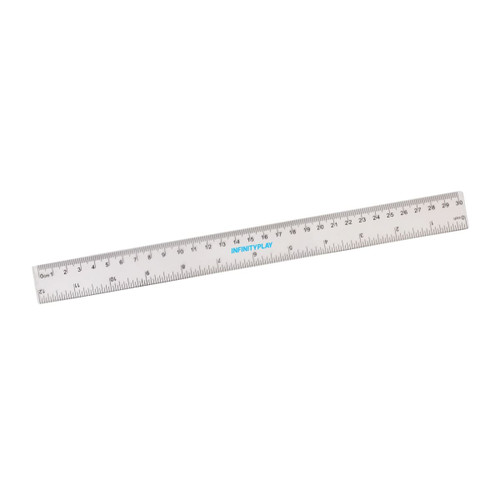 A 30cm transparent ruler featuring dual scale measurements and a logo, designed for office and business use.