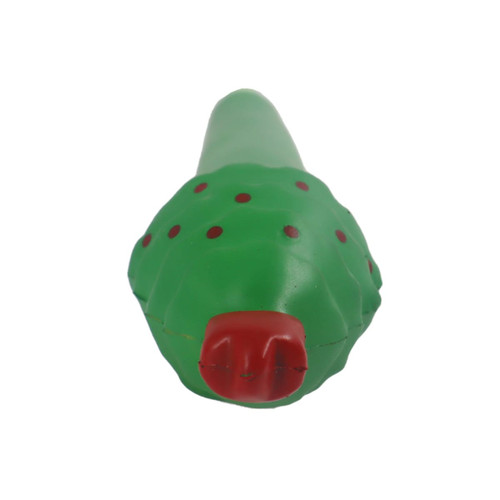 A green pen designed to resemble a tree, featuring a red tip and small polka dots. It includes a logo.