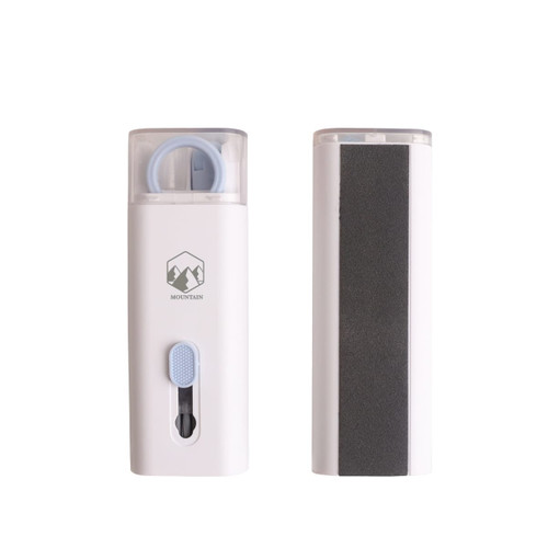 A white 7 in 1 Cleaning Kit featuring a soft brush, a scraper, and a cleaning cloth, with a logo on the side.