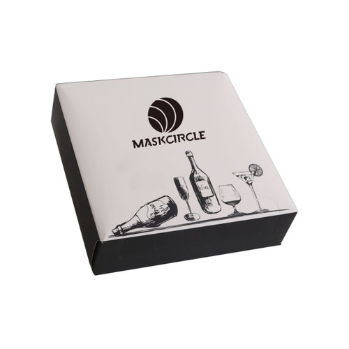 A black and silver box featuring various drink illustrations and a logo, suitable for promotional use.