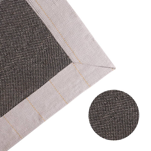 Acrylic fibre logo mat featuring a textured surface with a black and grey pattern, edged with a light-coloured perimeter.