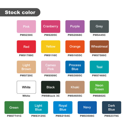 A selection of felt pennant colours including pink, red, blue, purple, and black, with a variety label.