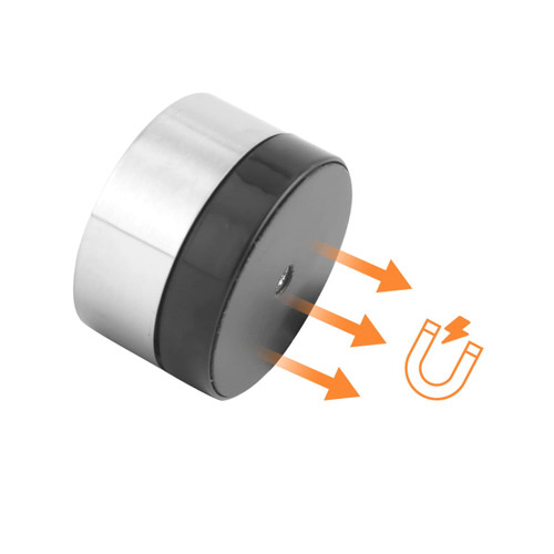 A silver and black mini magnetic visual timer with a smooth, rounded design and a magnetic base.