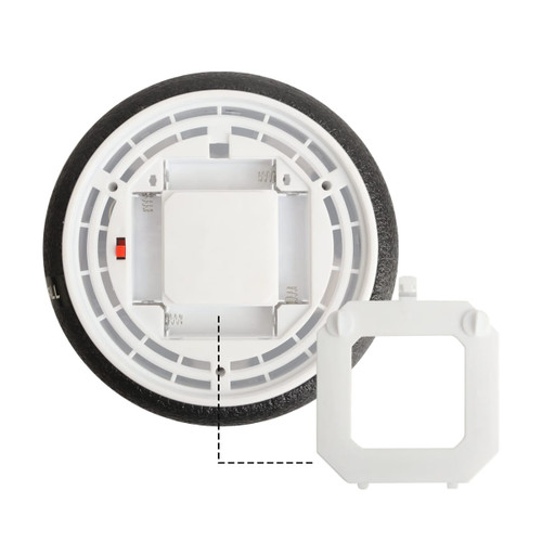 A round black and white Hover Soccer Ball with a removable white connector piece.