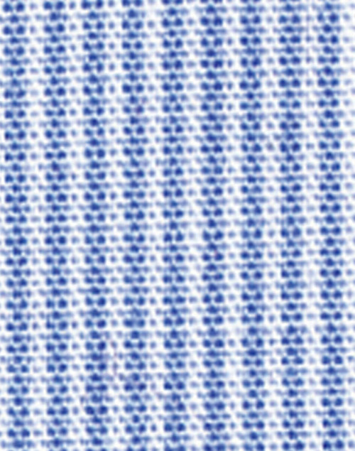 A fabric swatch featuring fine blue stripes on a white background, ideal for a button-up shirt.