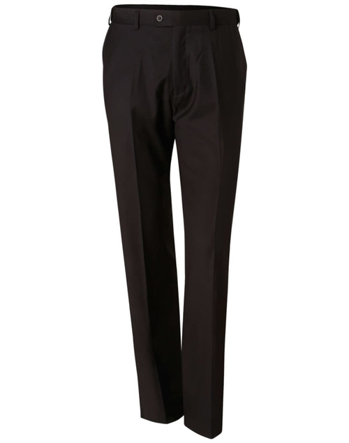 Men's black polyviscose stretch pants with a straight cut, featuring a waistband and a button closure.