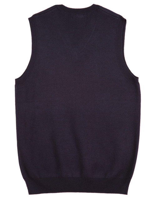 A women's v-neck vest in a dark navy colour, featuring no sleeves and a fitted design. It has a logo on the back.