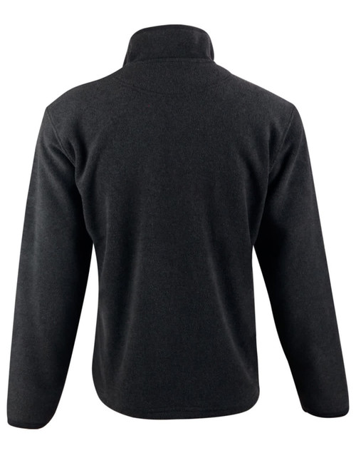 A black adult's half zip polar fleece pullover with a high collar and long sleeves, featuring a logo.