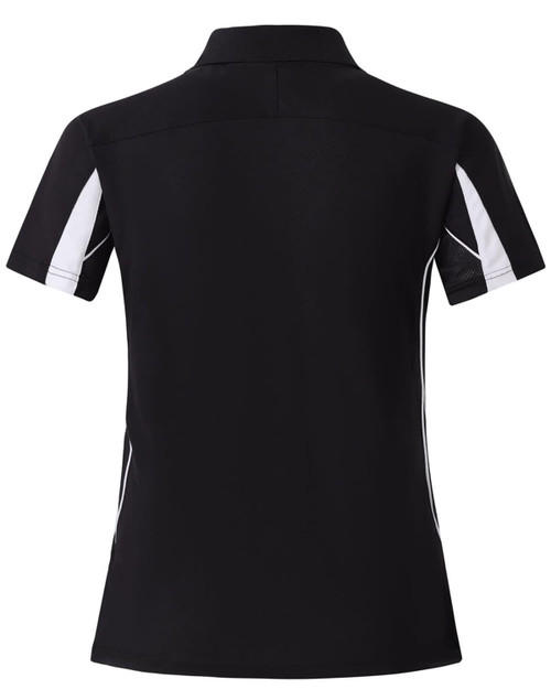 A navy short sleeve polo shirt with white detailing and a subtle logo.