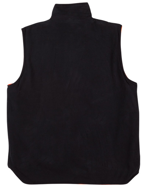 A reversible black safety vest with an orange interior, featuring 3M reflective tape and a logo.