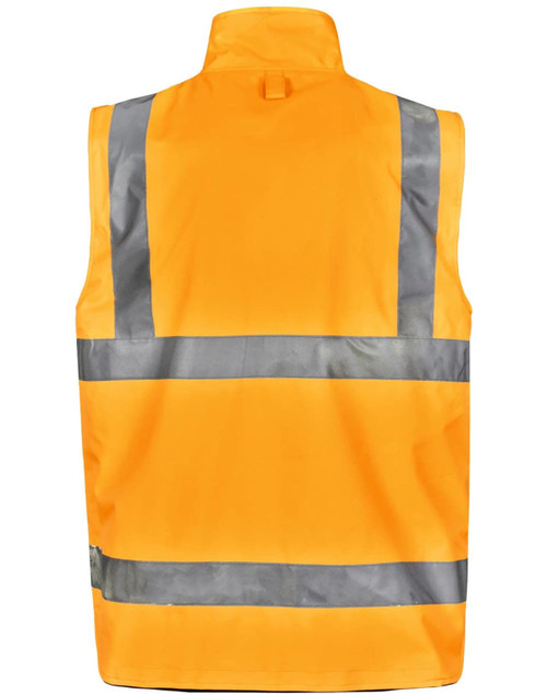 A reversible safety vest in bright yellow with reflective stripes and a branding logo.