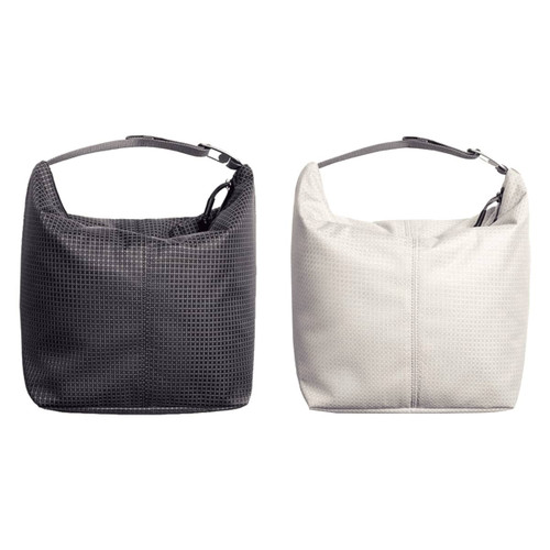 A drink bottle cooler bag in black and cream, featuring a simple design and a shoulder strap. Brand logo visible.