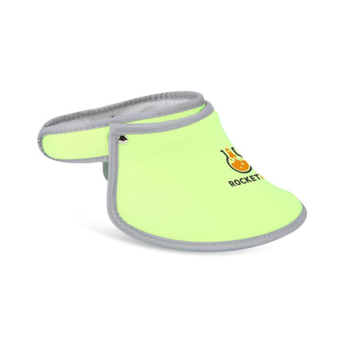 A light green visor hat with a wide brim and branding on the front, featuring a grey trim.