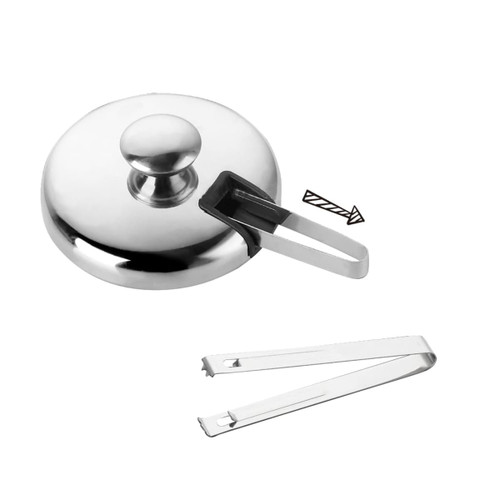 A stainless steel ice bucket with a lid and tongs, featuring a sleek design and a polished finish.