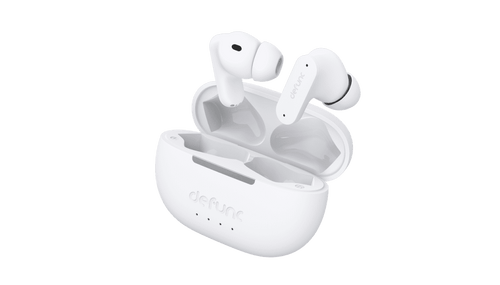 White True ANC earbuds in a charging case, featuring a simple design and a logo on the case.