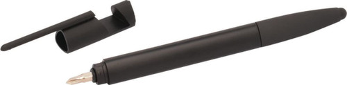 A black 6-in-1 multi pen with a removable cap, featuring a sleek design and chrome accents.