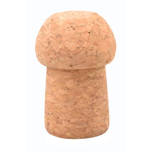 A champagne cork-shaped flash drive in natural cork colour with a smooth texture and rounded top.