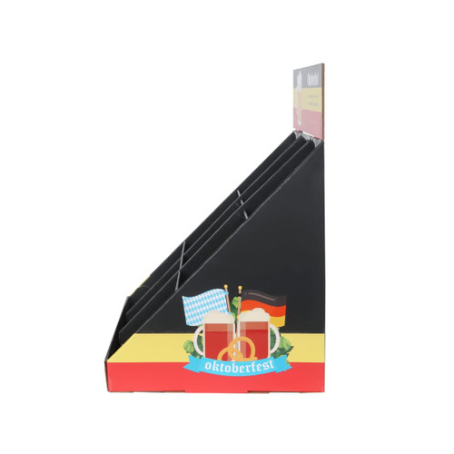 A black 9-pocket counter display with a colourful Oktoberfest design, featuring flags and beer mugs.