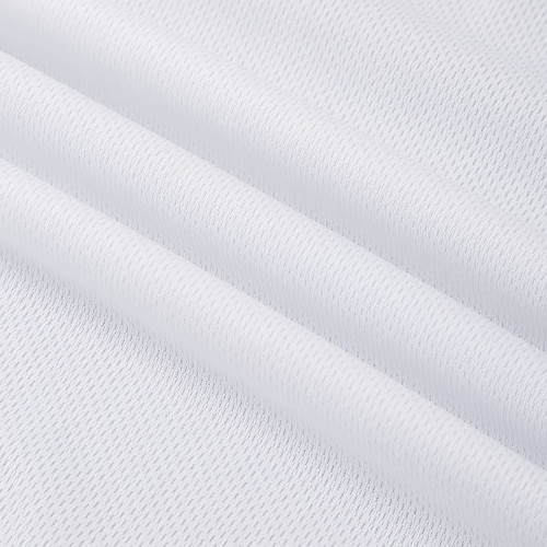 A close-up of white micro mesh fabric with a textured pattern, suitable for clothing.