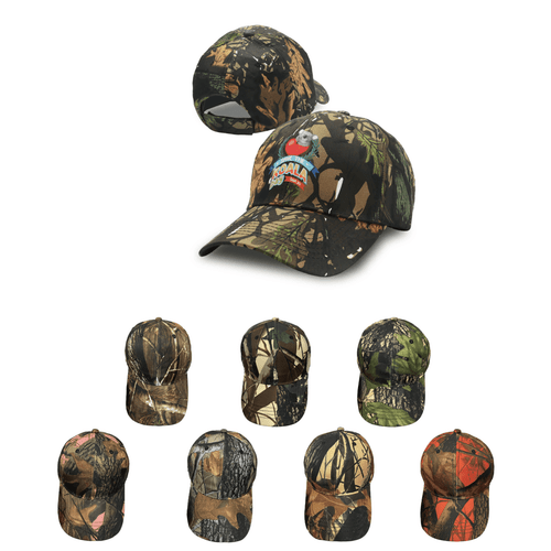 A 6 panel cap in True Timber camouflage featuring various camouflage patterns and a logo.