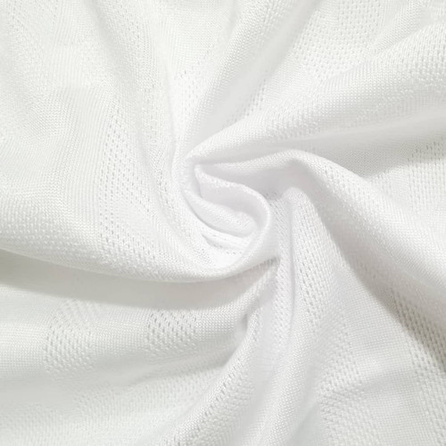 A textured white fabric featuring a breathable and lightweight design, ideal for apparel like t-shirts.
