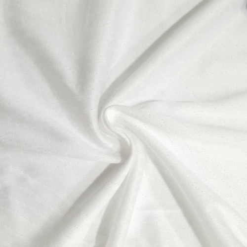 A white fabric showcasing a smooth, breathable texture, ideal for t-shirt production. The material has a slight stretch.