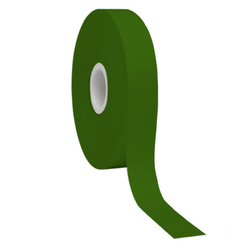 A roll of dark green satin polyester ribbon with a smooth texture and a central core.