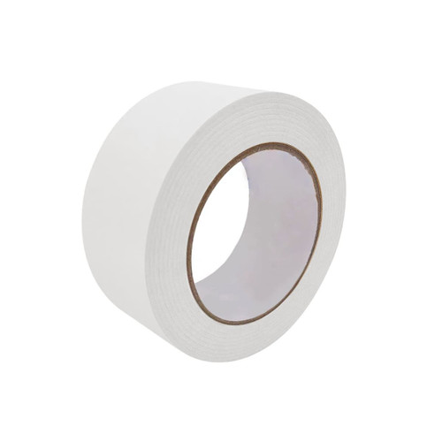 A roll of white self-adhesive Kraft paper tape on a cardboard core, featuring a smooth, flat surface.