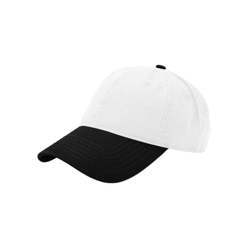 A solid colour fashion cap in white and black, featuring a curved brim and stitched detailing.